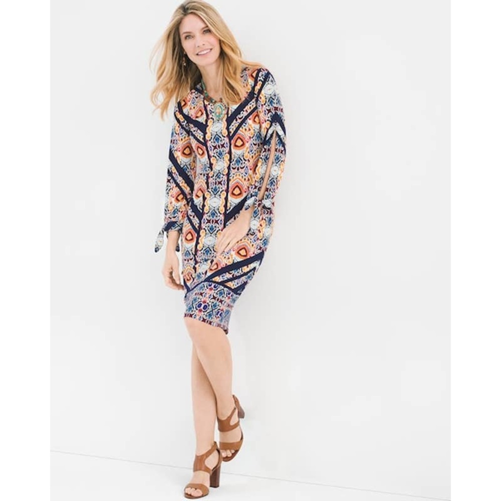 Chico's Ikat Medallion Dress Multicolored Size 2
